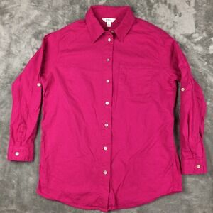 C by One Linen Button Up Shirt‎ Womens Small Linen Pink Roll Tab Sleeve